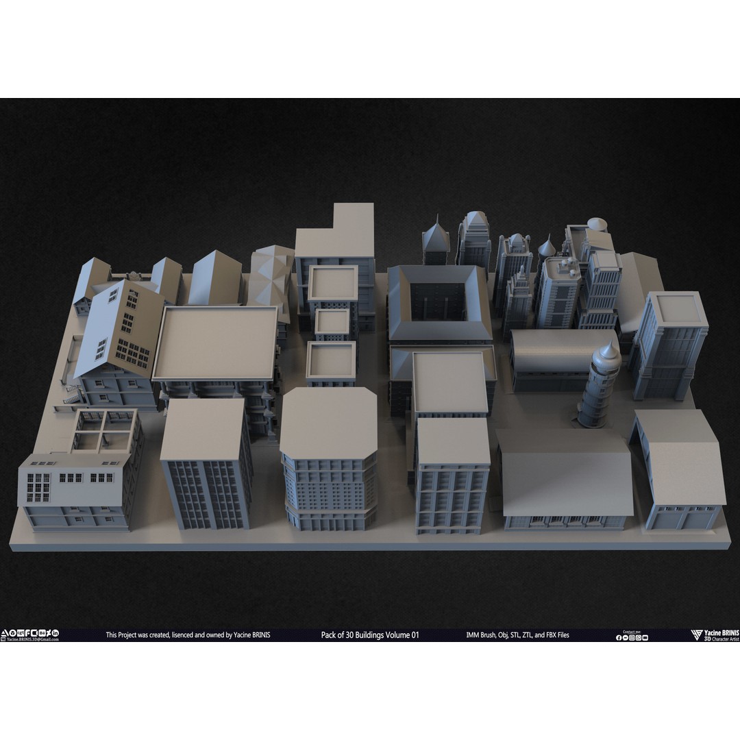 Pack of 30 Buildings 3D Model – Low Poly Cityscape Assets, FBX, OBJ, STL - View 38