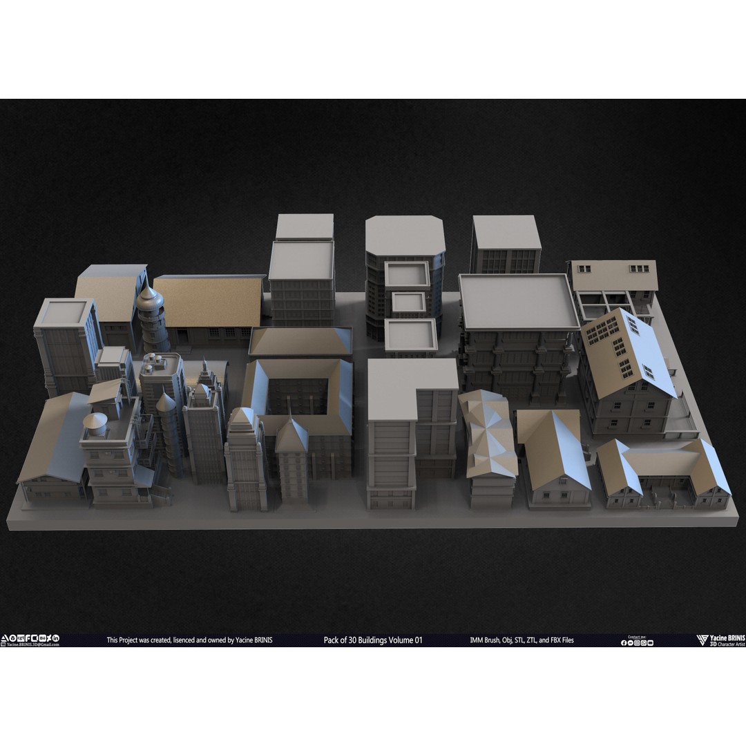 Pack of 30 Buildings 3D Model – Low Poly Cityscape Assets, FBX, OBJ, STL - View 39