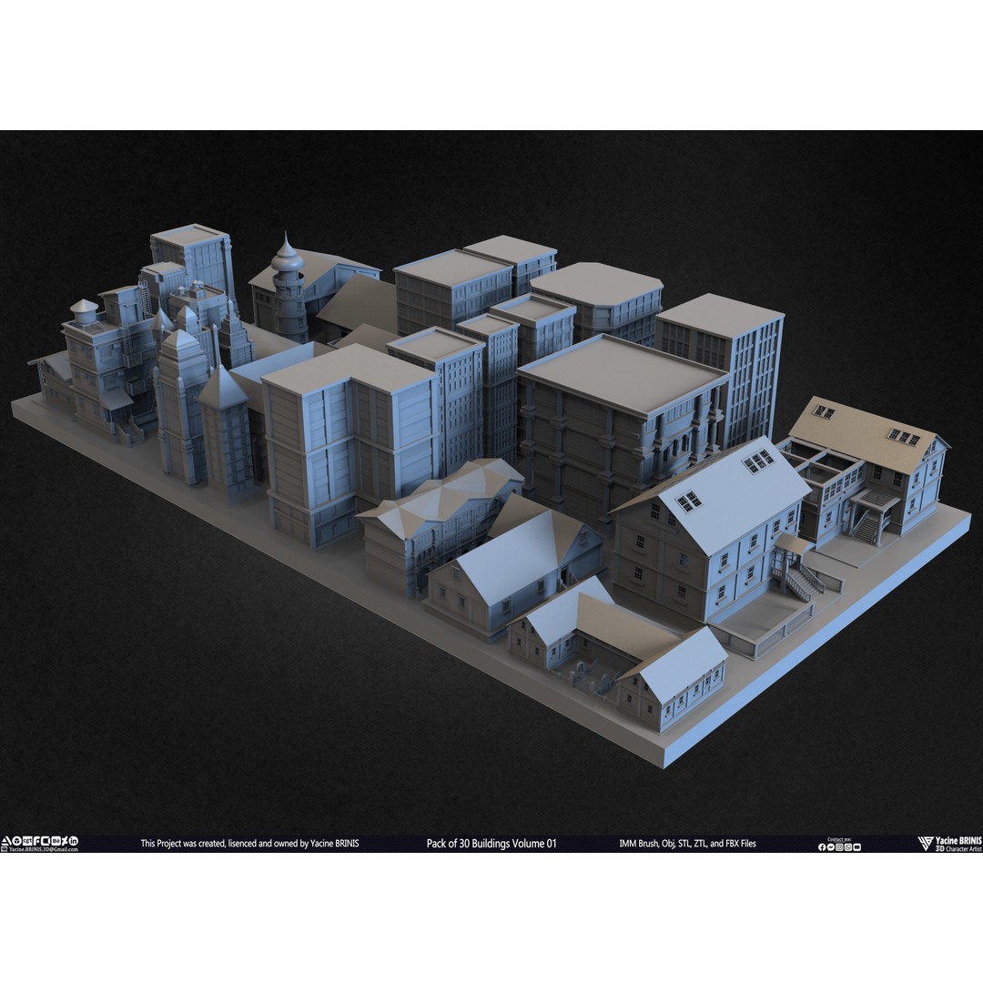 Pack of 30 Buildings 3D Model – Low Poly Cityscape Assets, FBX, OBJ, STL - View 40