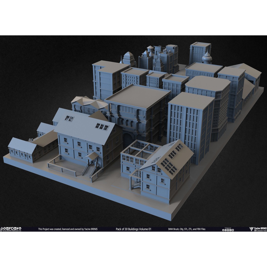 Pack of 30 Buildings 3D Model – Low Poly Cityscape Assets, FBX, OBJ, STL - View 41