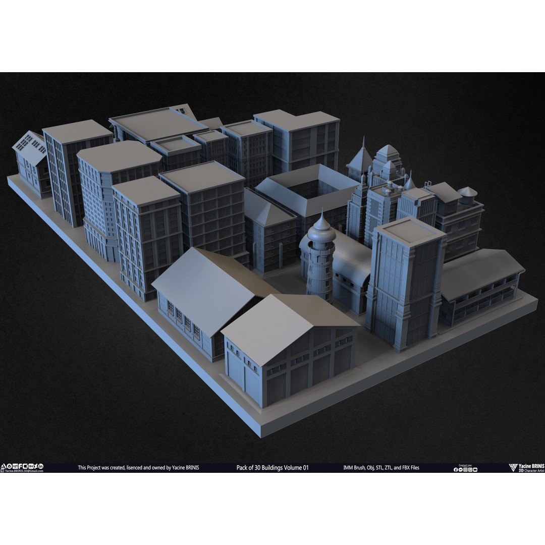 Pack of 30 Buildings 3D Model – Low Poly Cityscape Assets, FBX, OBJ, STL - View 42