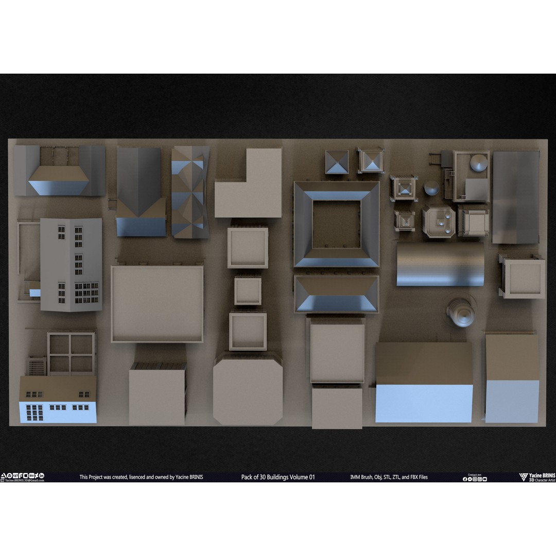 Pack of 30 Buildings 3D Model – Low Poly Cityscape Assets, FBX, OBJ, STL - View 43