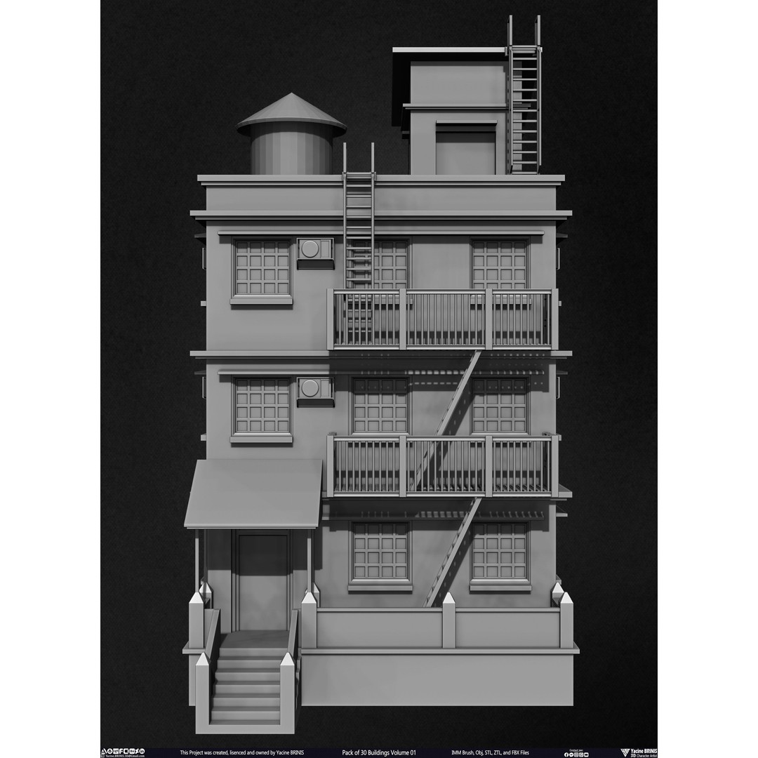 Pack of 30 Buildings 3D Model – Low Poly Cityscape Assets, FBX, OBJ, STL - View 44