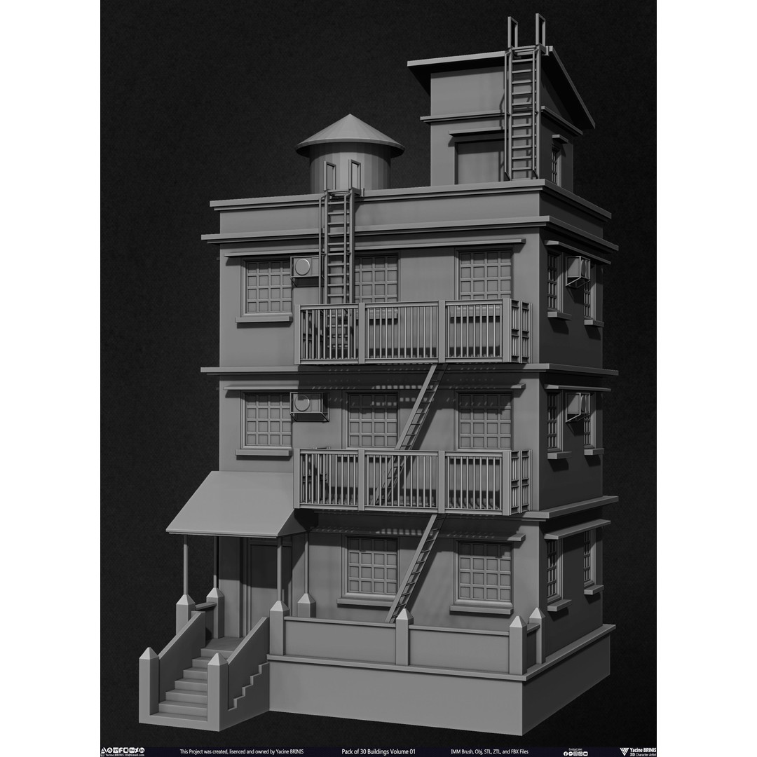 Pack of 30 Buildings 3D Model – Low Poly Cityscape Assets, FBX, OBJ, STL - View 45