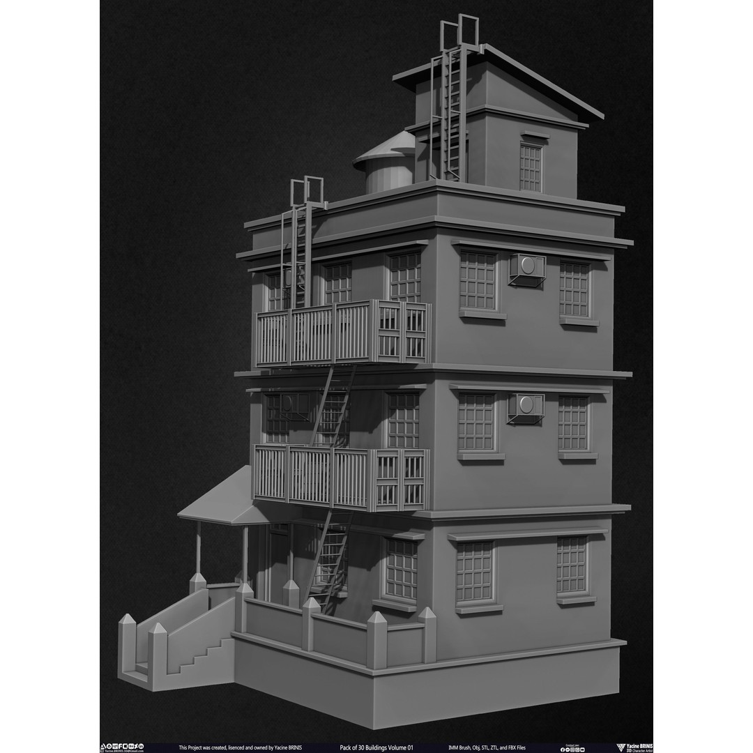 Pack of 30 Buildings 3D Model – Low Poly Cityscape Assets, FBX, OBJ, STL - View 47
