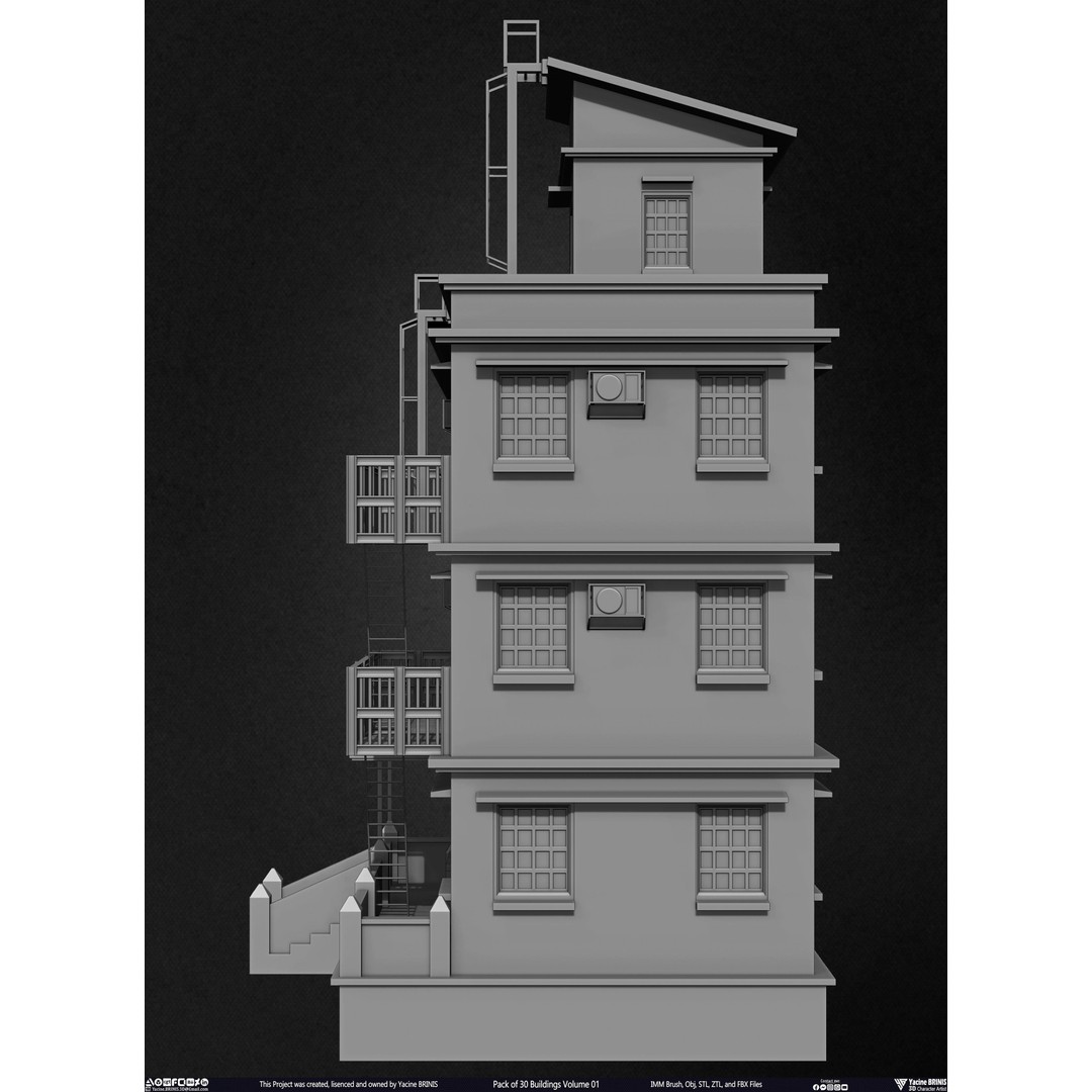 Pack of 30 Buildings 3D Model – Low Poly Cityscape Assets, FBX, OBJ, STL - View 48