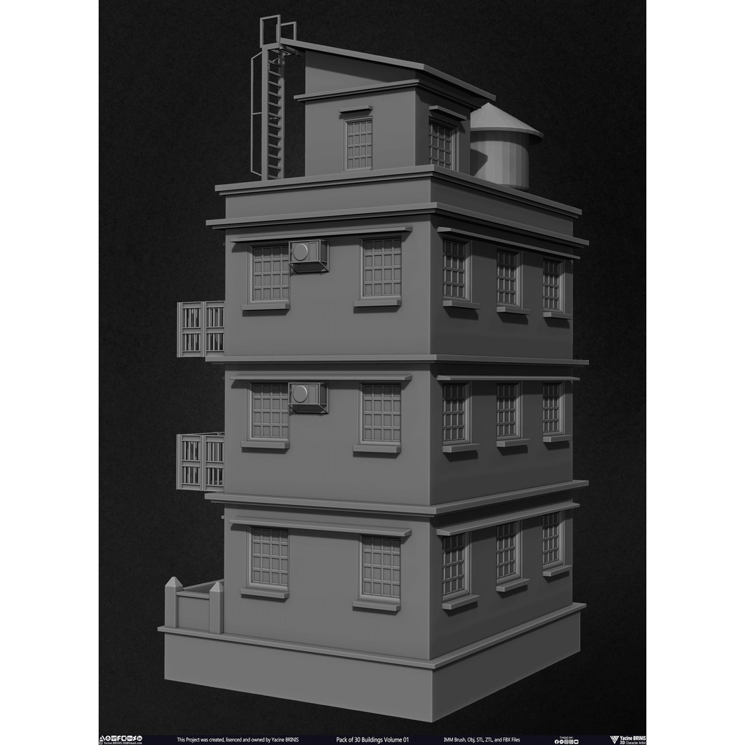 Pack of 30 Buildings 3D Model – Low Poly Cityscape Assets, FBX, OBJ, STL - View 49