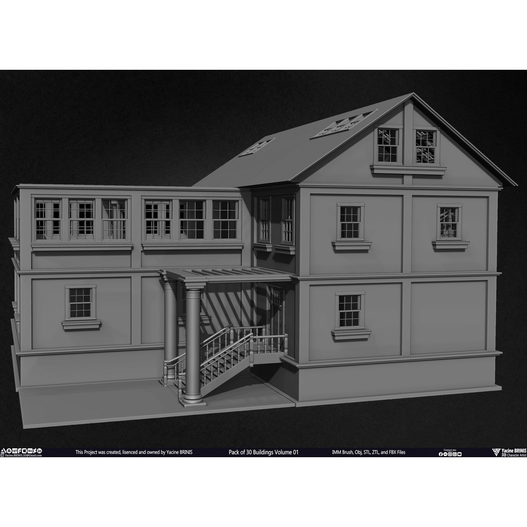 Pack of 30 Buildings 3D Model – Low Poly Cityscape Assets, FBX, OBJ, STL - View 51