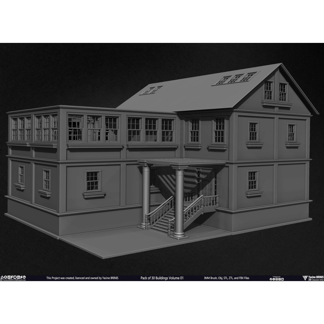 Pack of 30 Buildings 3D Model – Low Poly Cityscape Assets, FBX, OBJ, STL - View 52