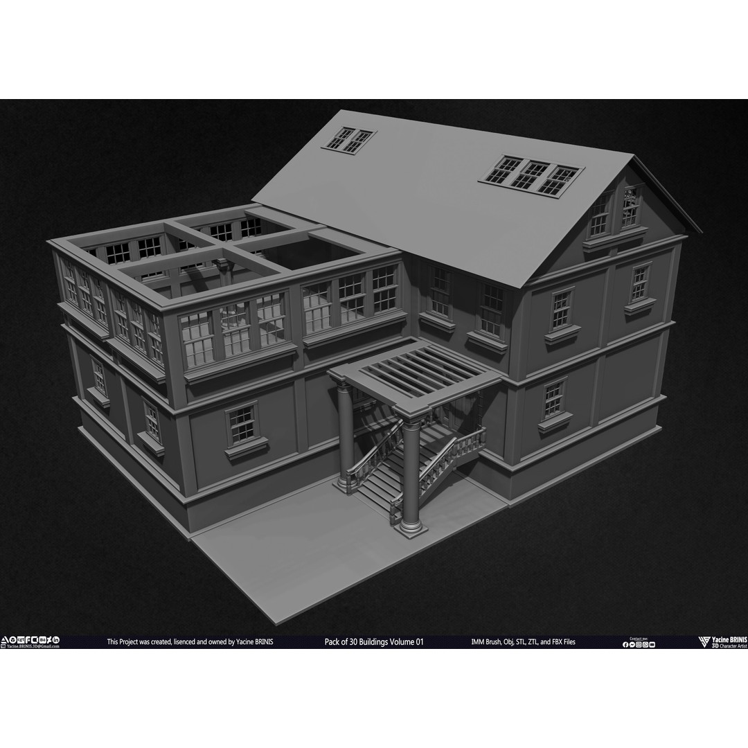 Pack of 30 Buildings 3D Model – Low Poly Cityscape Assets, FBX, OBJ, STL - View 54