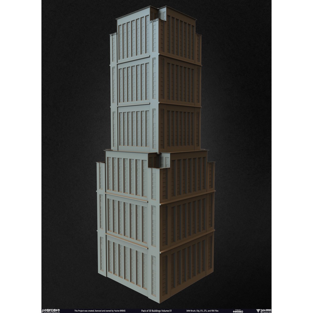 Pack of 30 Buildings 3D Model – Low Poly Cityscape Assets, FBX, OBJ, STL - View 7