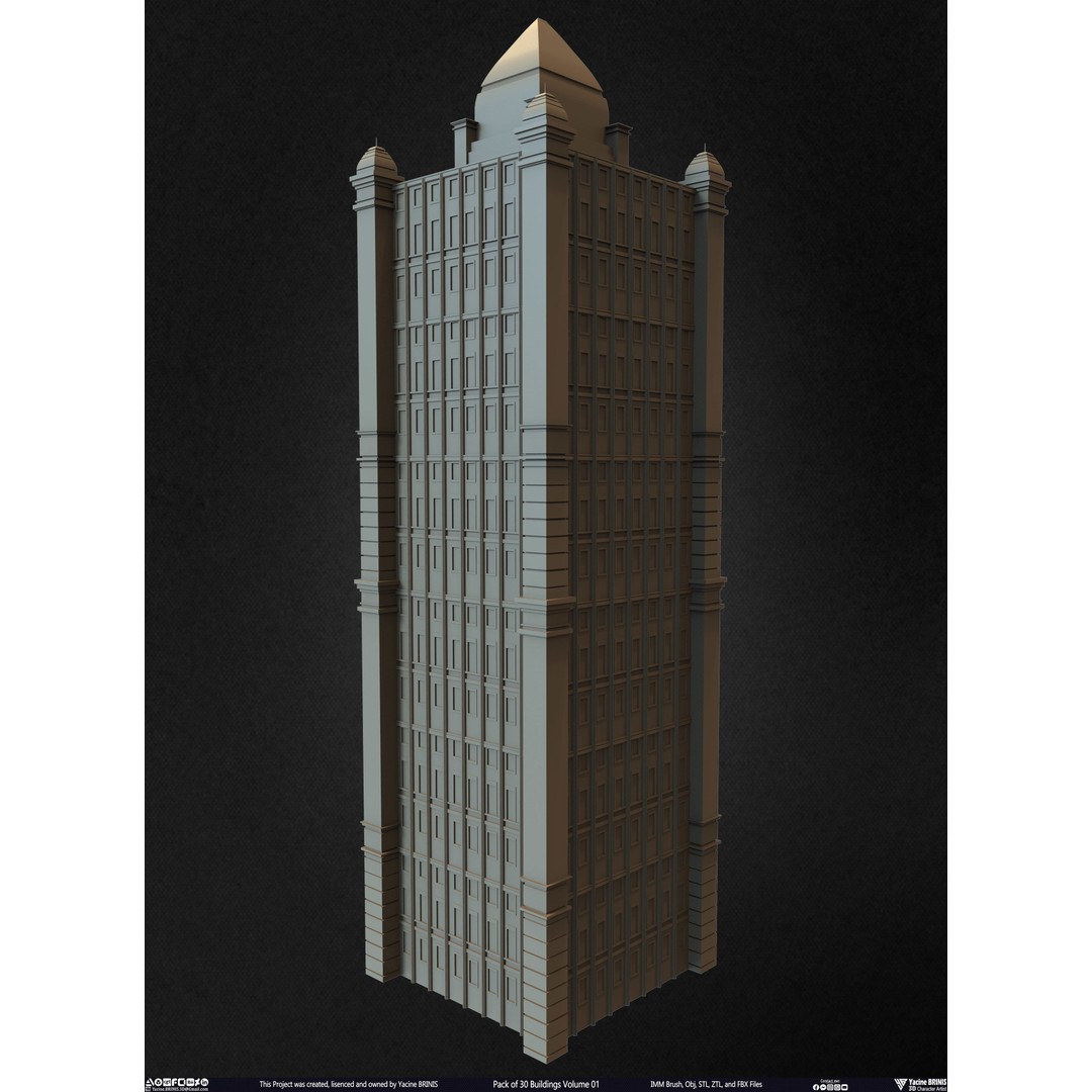 Pack of 30 Buildings 3D Model – Low Poly Cityscape Assets, FBX, OBJ, STL - View 9