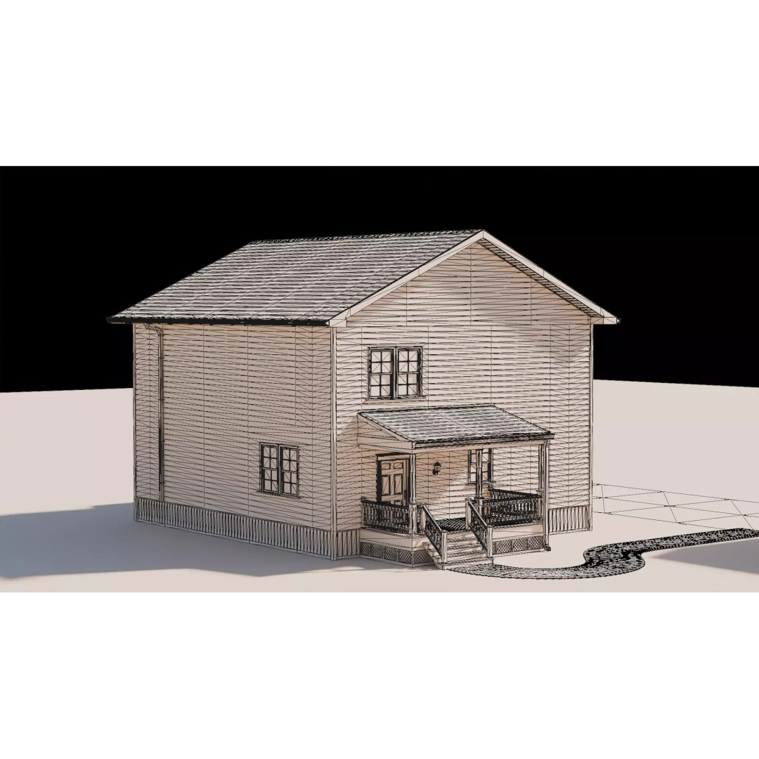 American House 3D Model – Low Poly Full Interior, PBR Textures