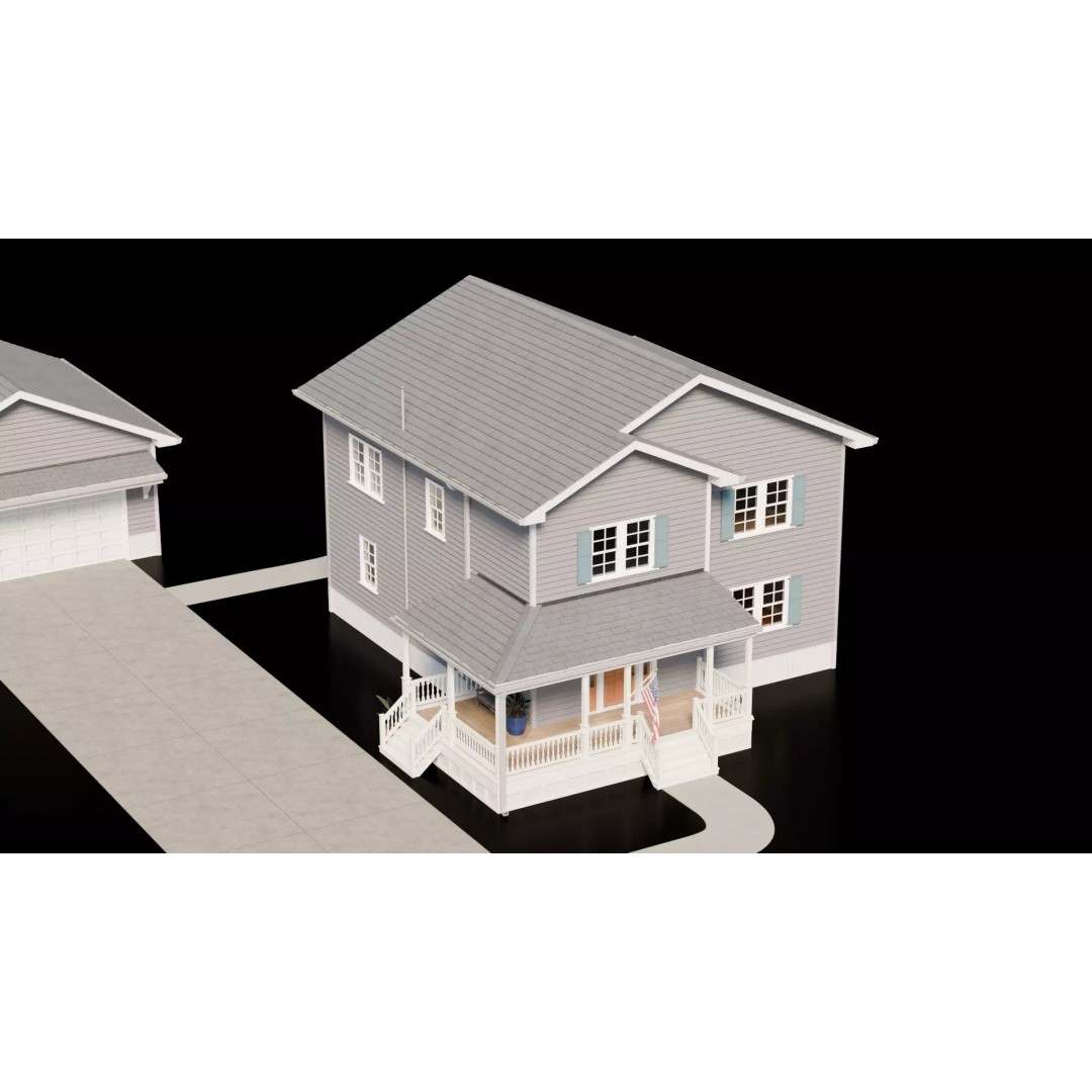 American House 3D Model – Low Poly Full Interior, PBR Textures - View 15