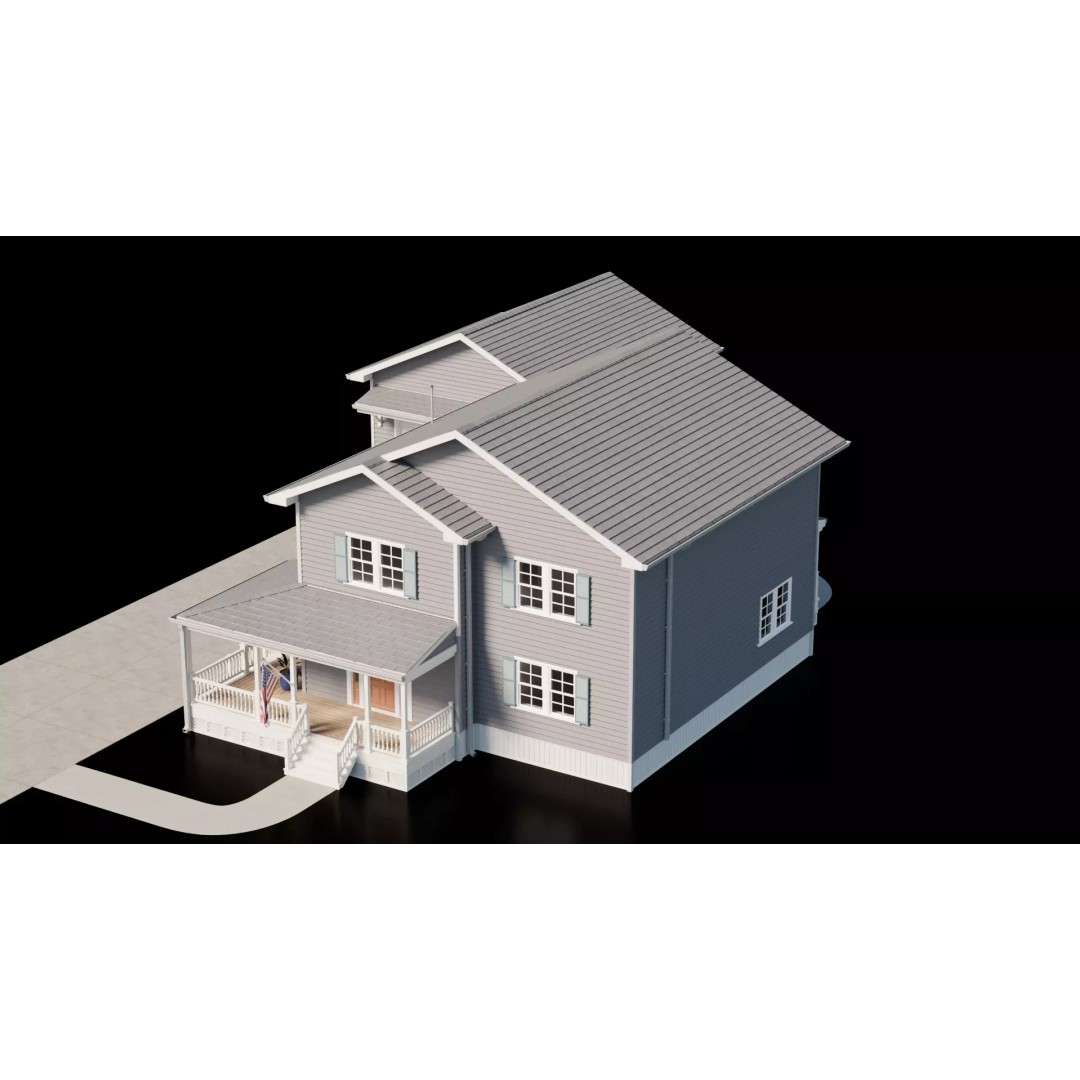 American House 3D Model – Low Poly Full Interior, PBR Textures - View 16