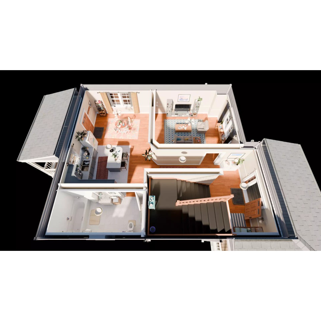 American House 3D Model – Low Poly Full Interior, PBR Textures - View 22