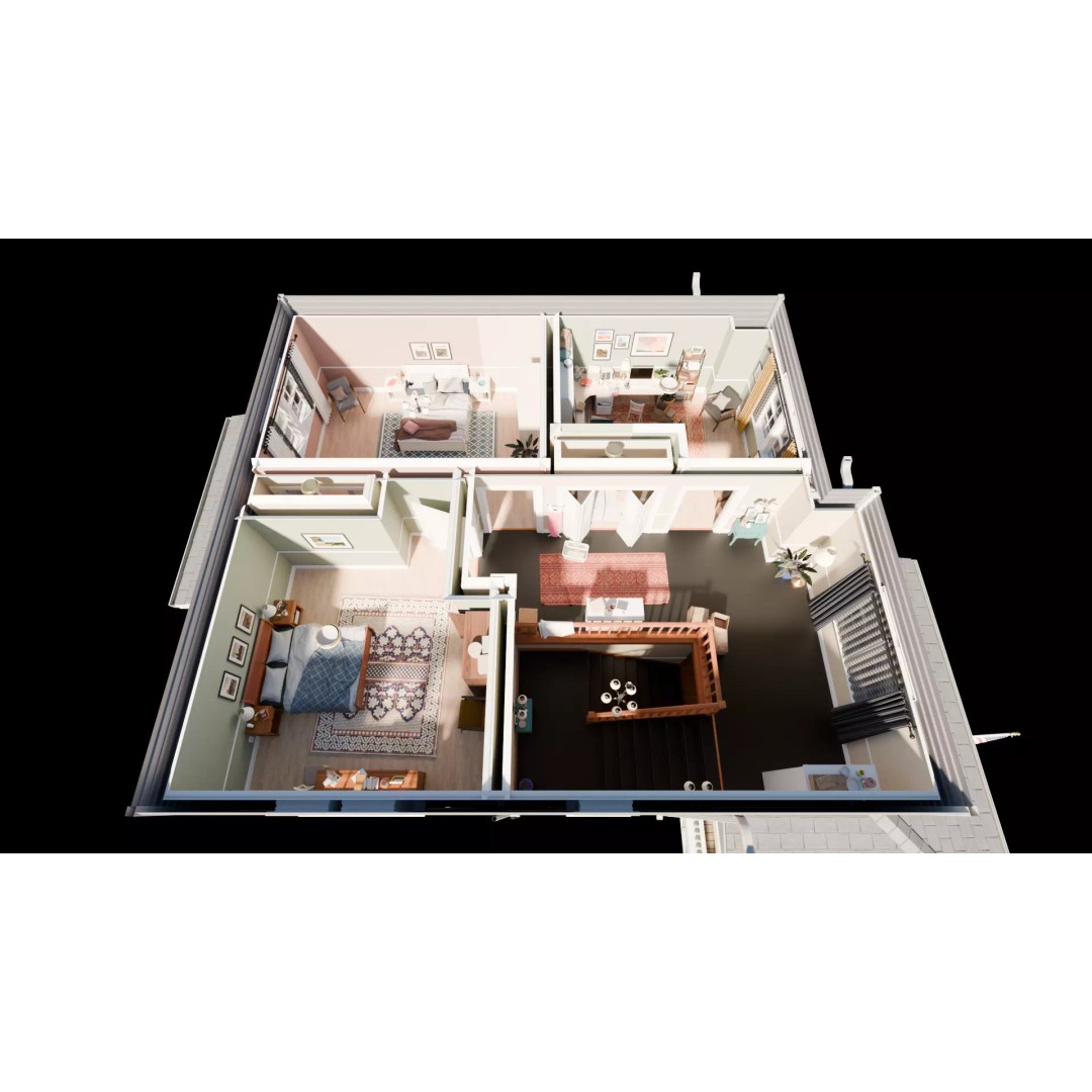 American House 3D Model – Low Poly Full Interior, PBR Textures - View 23