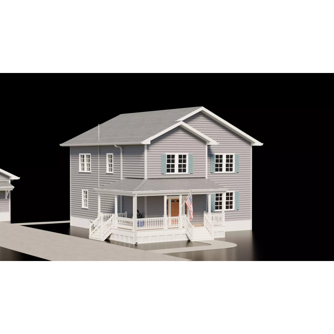 American House 3D Model – Low Poly Full Interior, PBR Textures - View 3