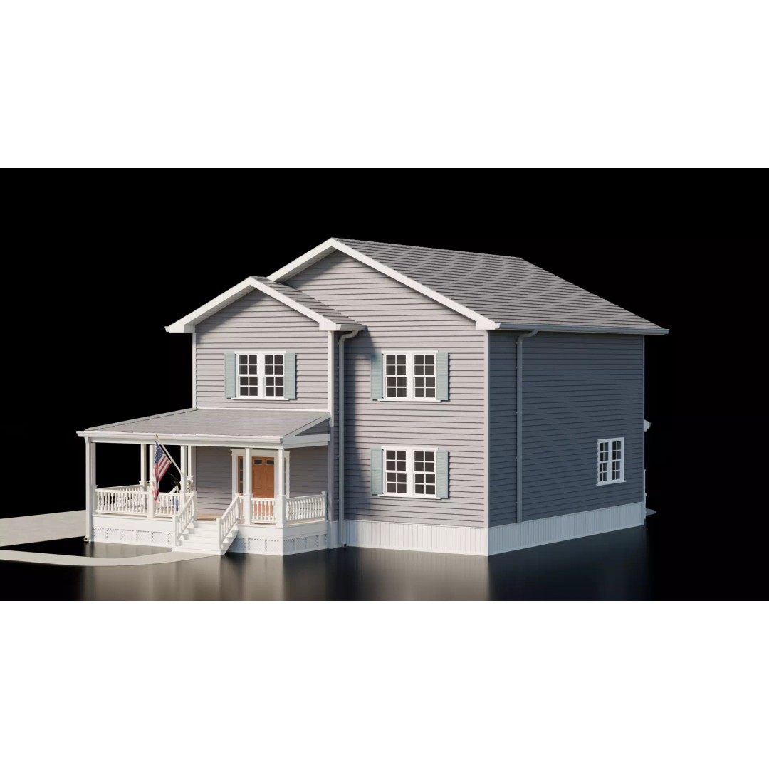 American House 3D Model – Low Poly Full Interior, PBR Textures - View 4