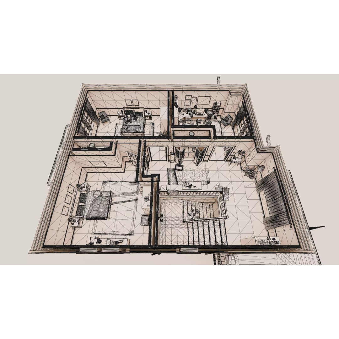 American House 3D Model – Low Poly Full Interior, PBR Textures - View 42