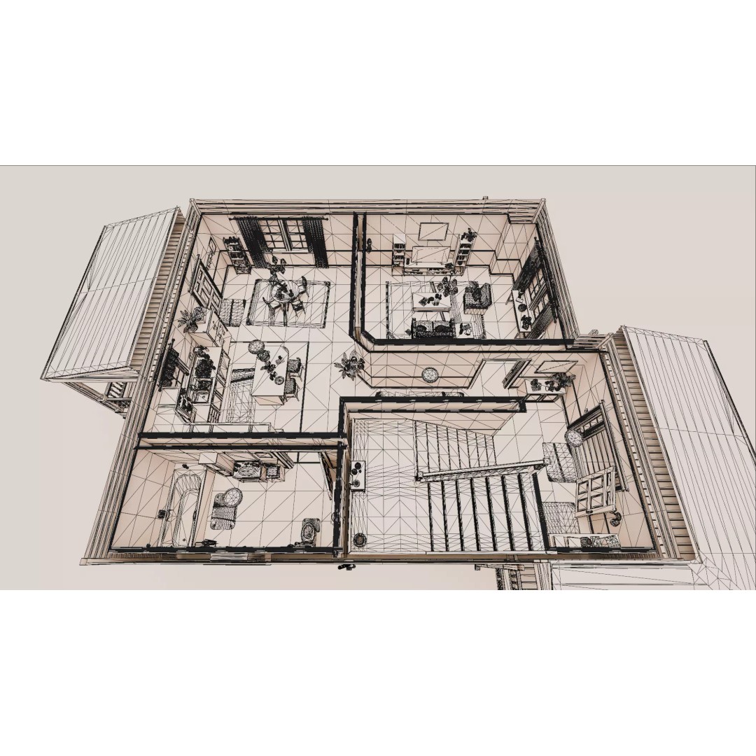 American House 3D Model – Low Poly Full Interior, PBR Textures - View 43