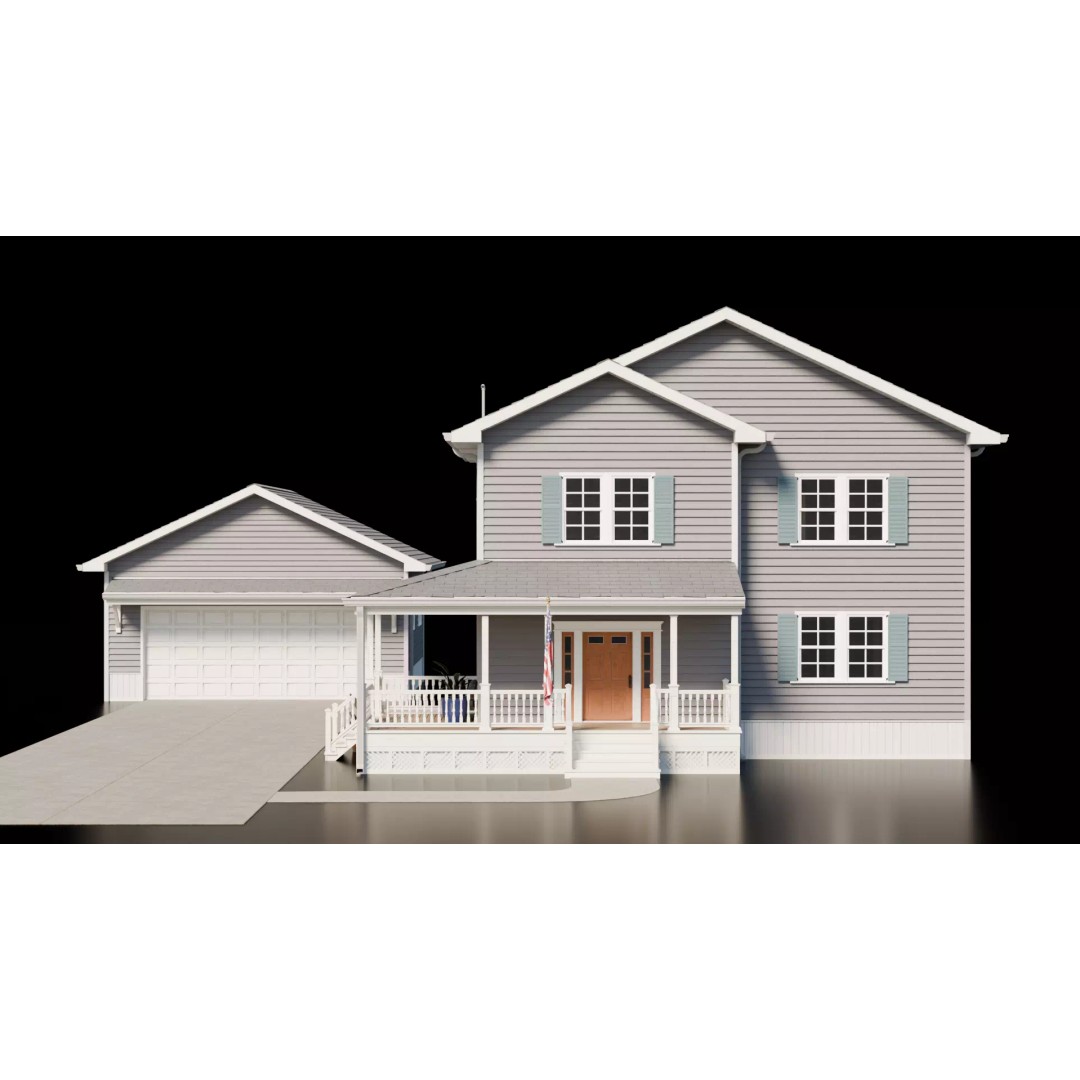 American House 3D Model – Low Poly Full Interior, PBR Textures - View 7