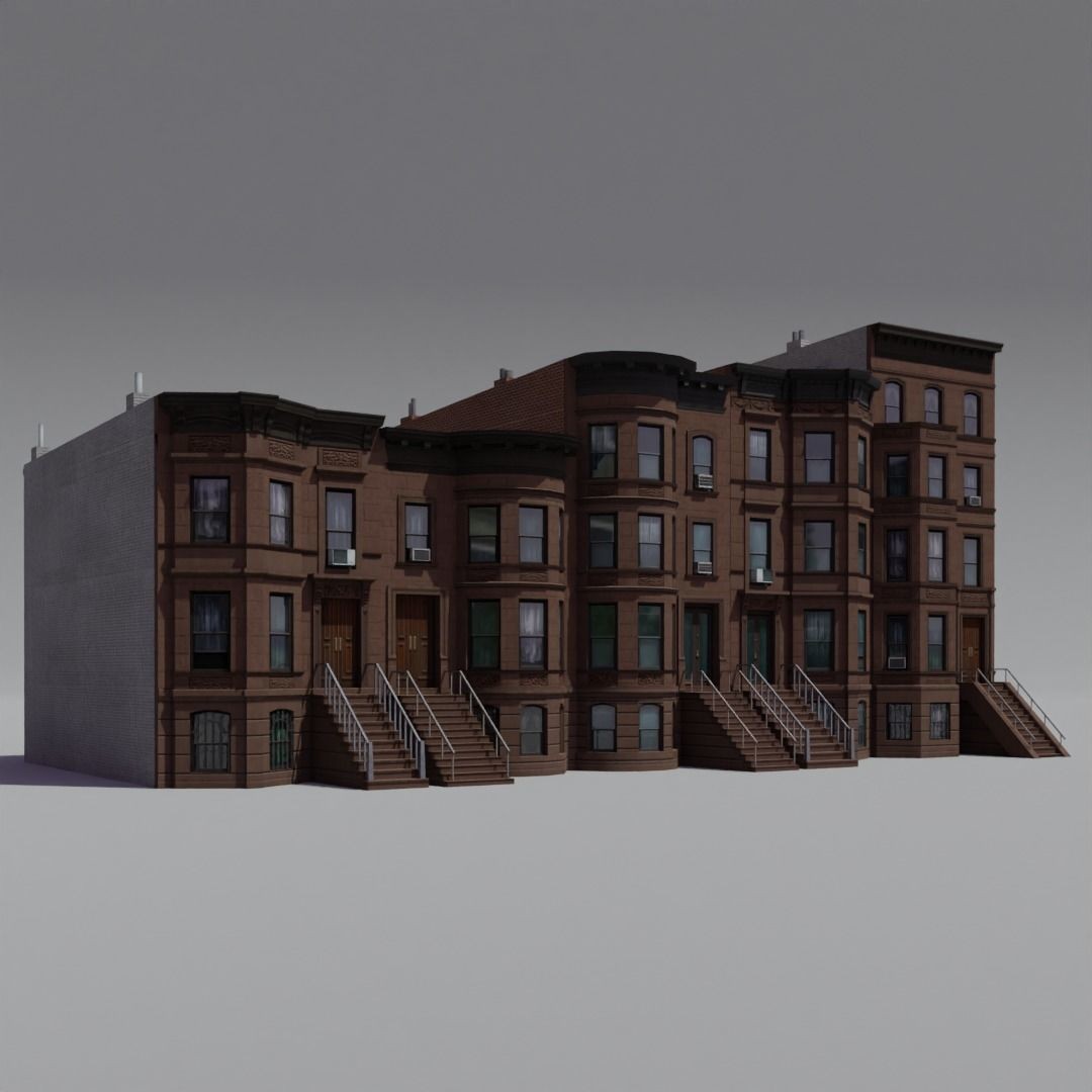 New York Brownstones 3D Model – Low Poly Architectural Pack, FBX