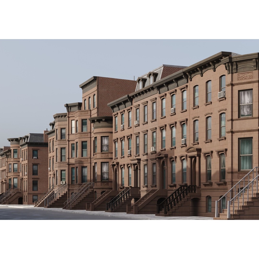 New York Brownstones 3D Model – Low Poly Architectural Pack, FBX - View 2