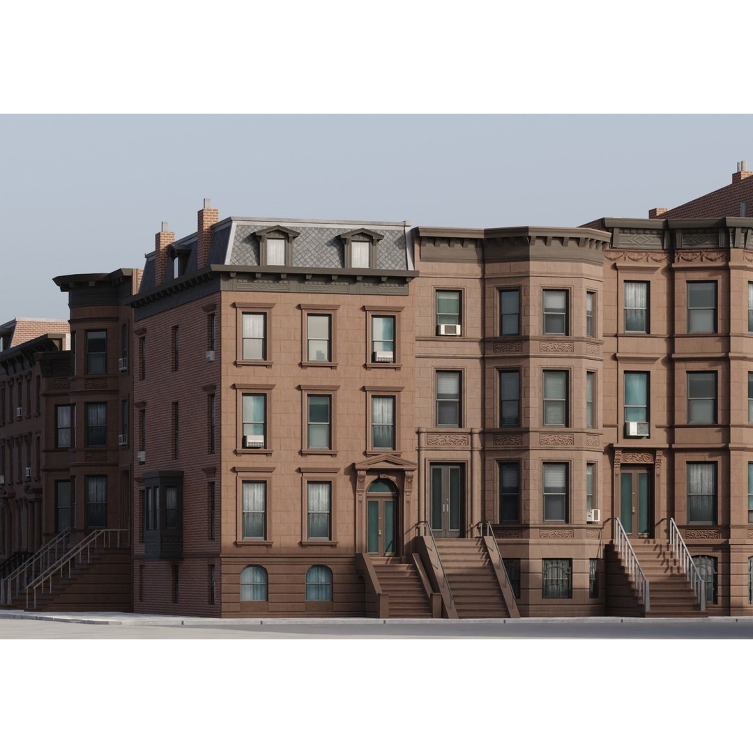 New York Brownstones 3D Model – Low Poly Architectural Pack, FBX - View 5