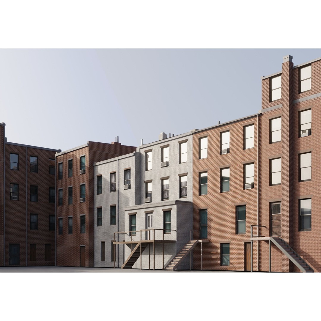 New York Brownstones 3D Model – Low Poly Architectural Pack, FBX - View 7
