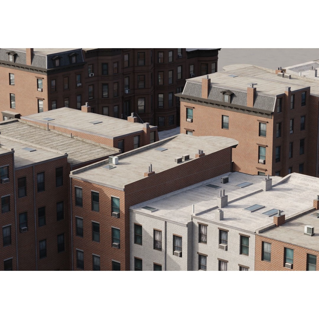 New York Brownstones 3D Model – Low Poly Architectural Pack, FBX - View 8