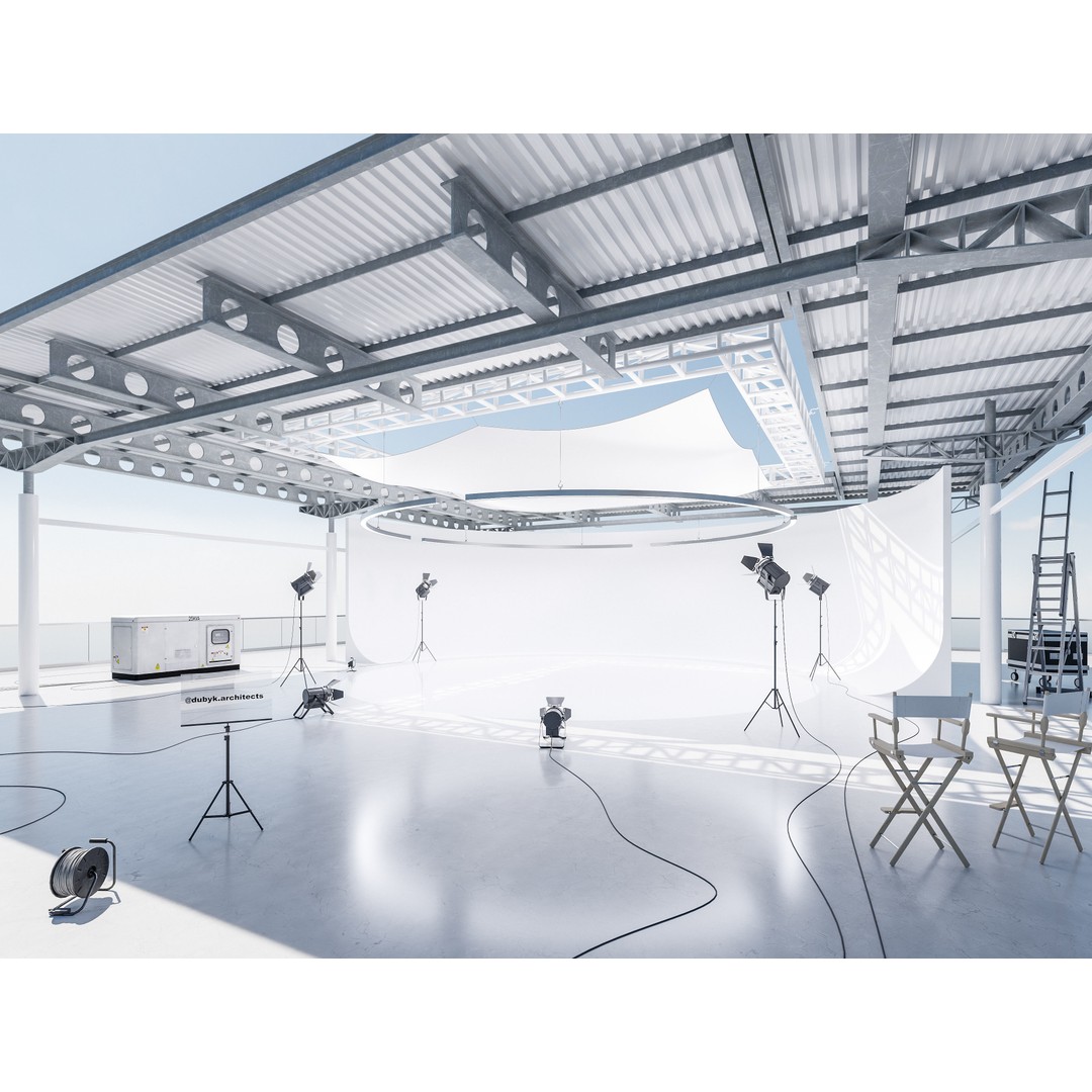 Studio Hangar Exterior 3D Model – Low Poly Industrial Asset, PBR, FBX - View 3