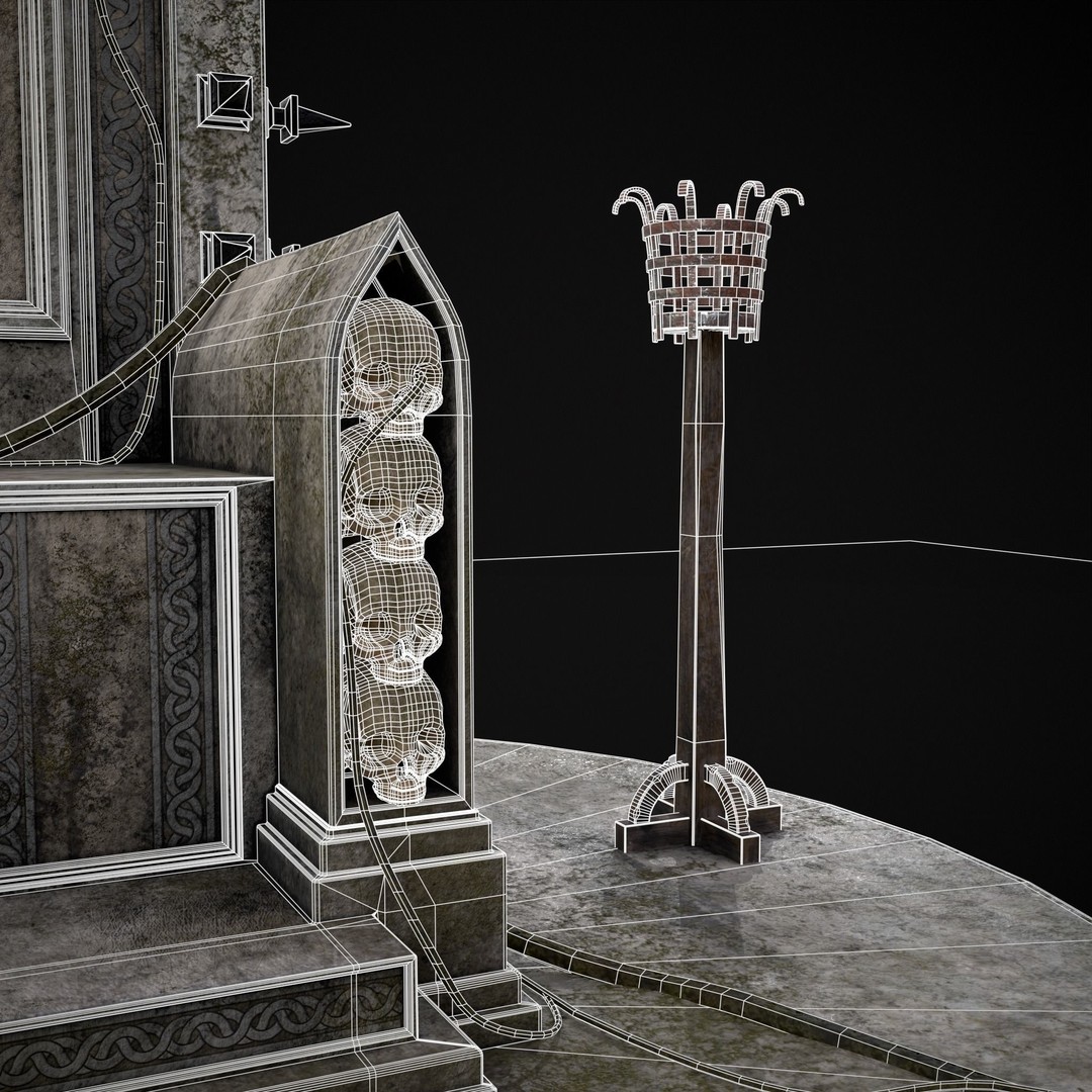 Gothic Crypt Stone Throne 3D Model – Low Poly PBR Game Asset, FBX