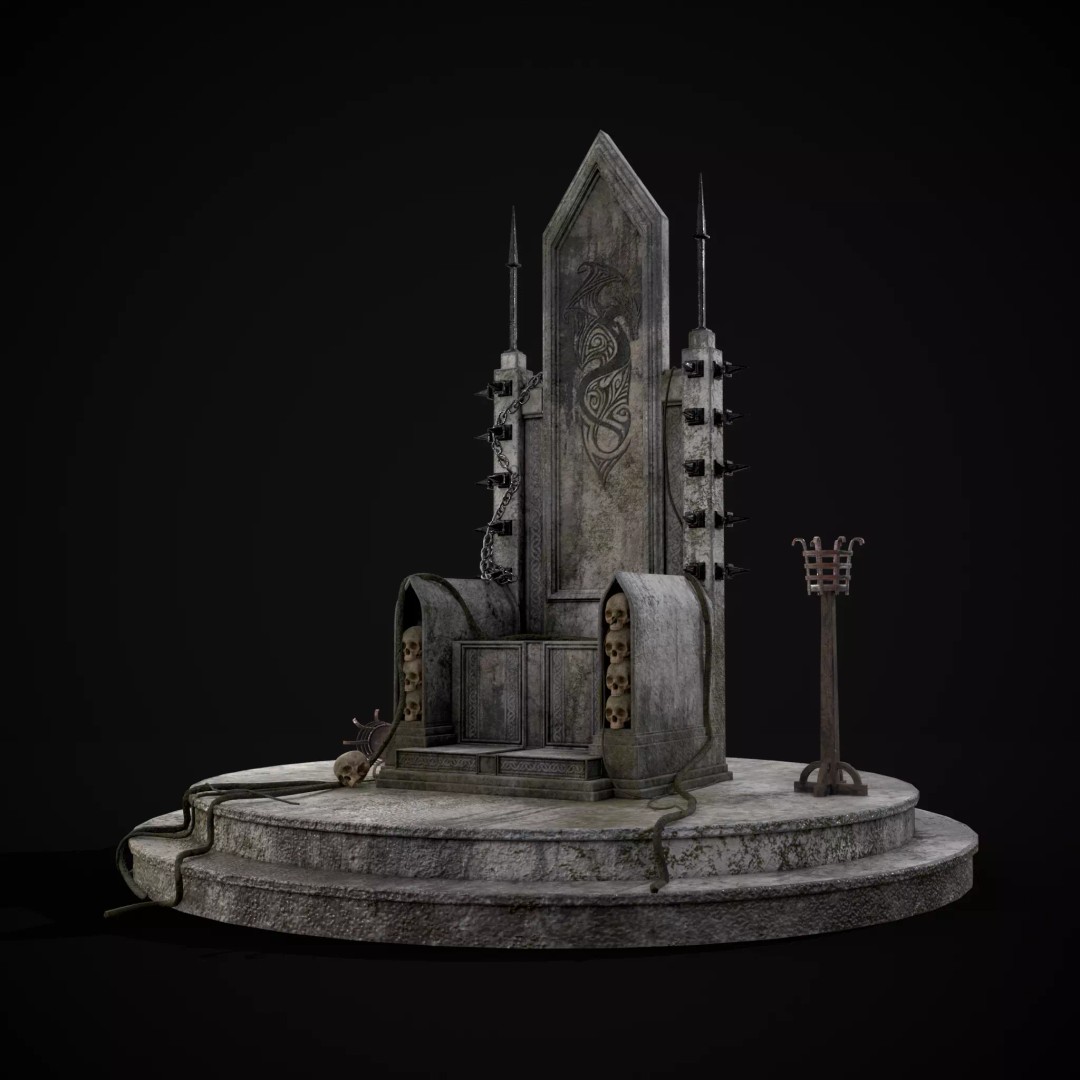 Gothic Crypt Stone Throne 3D Model – Low Poly PBR Game Asset, FBX - View 2