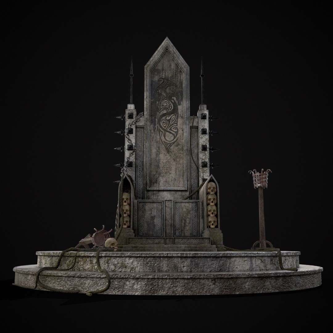 Gothic Crypt Stone Throne 3D Model – Low Poly PBR Game Asset, FBX - View 32