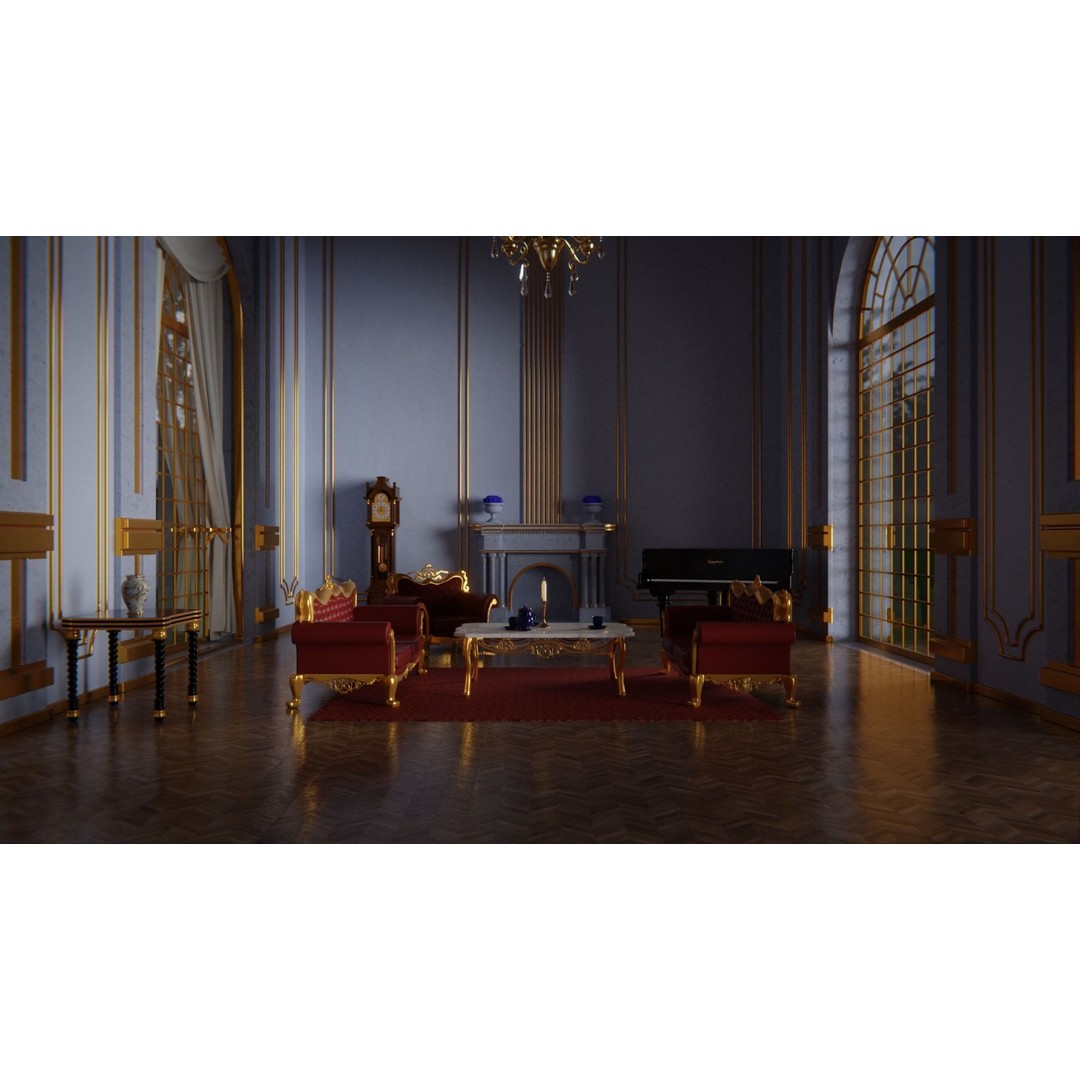 Baroque Living Room 3D Model – Classic Interior Scene, FBX, OBJ, Blender - View 13