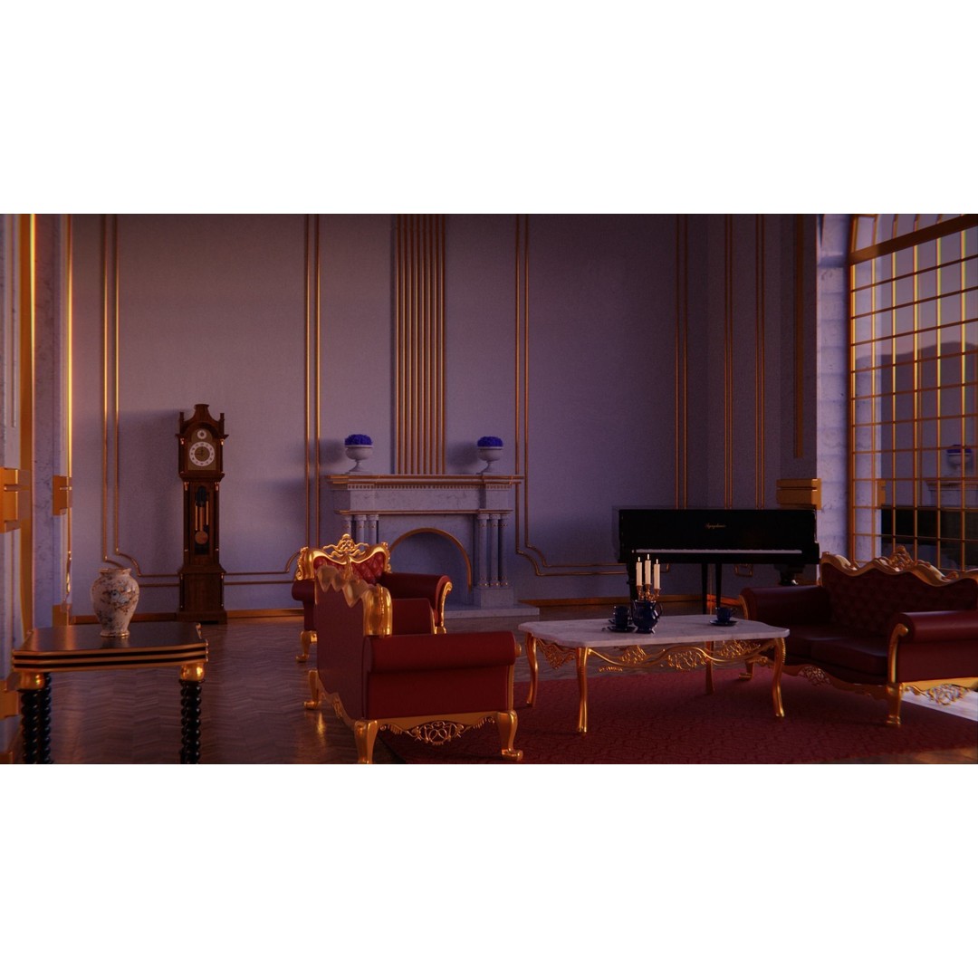 Baroque Living Room 3D Model – Classic Interior Scene, FBX, OBJ, Blender - View 14