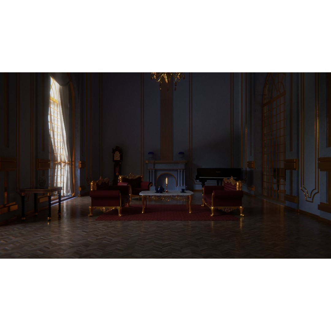 Baroque Living Room 3D Model – Classic Interior Scene, FBX, OBJ, Blender - View 15