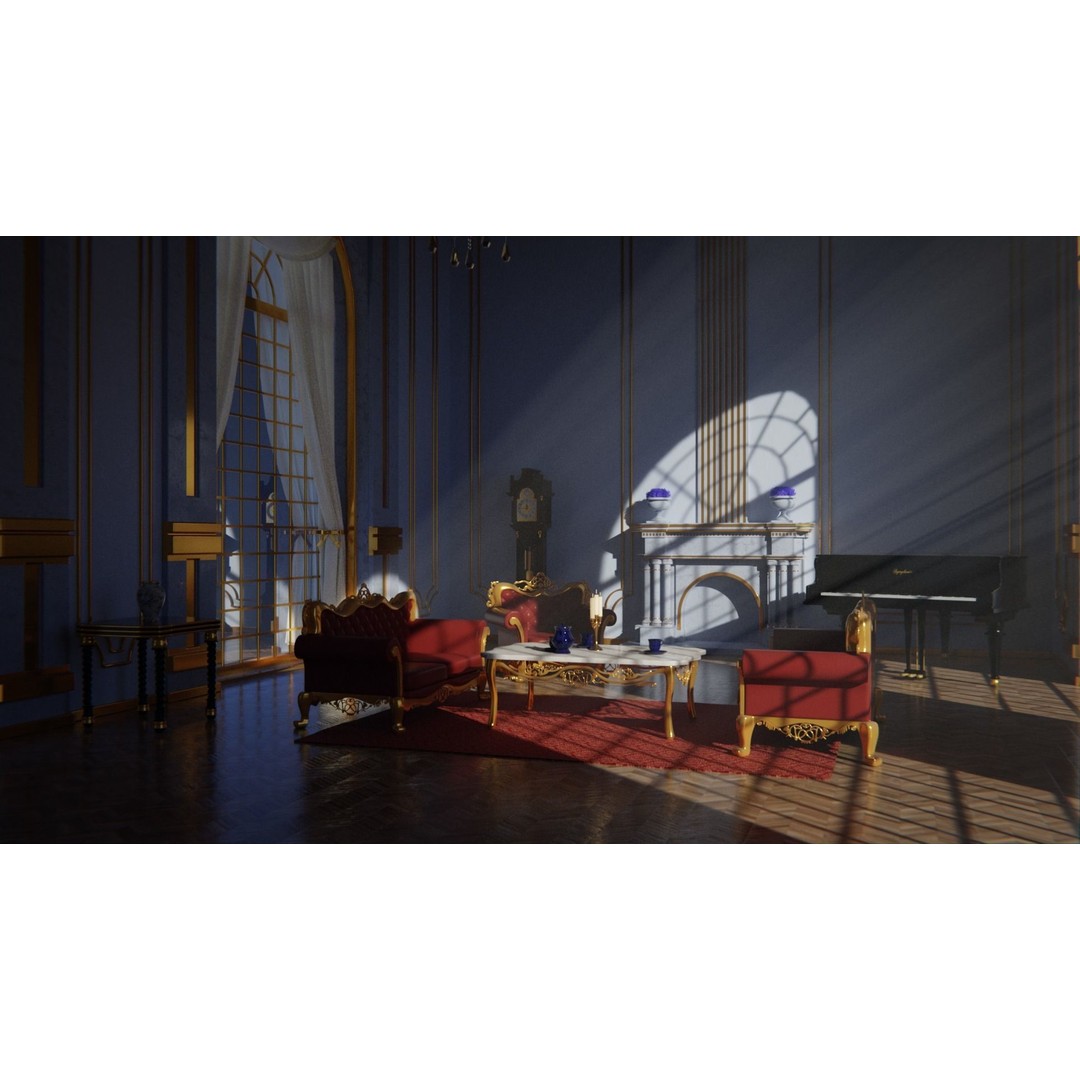 Baroque Living Room 3D Model – Classic Interior Scene, FBX, OBJ, Blender - View 19