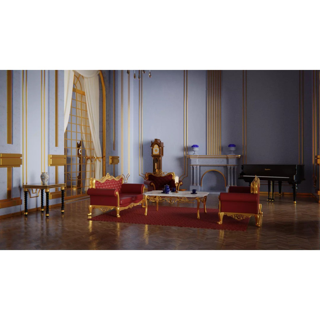 Baroque Living Room 3D Model – Classic Interior Scene, FBX, OBJ, Blender - View 2