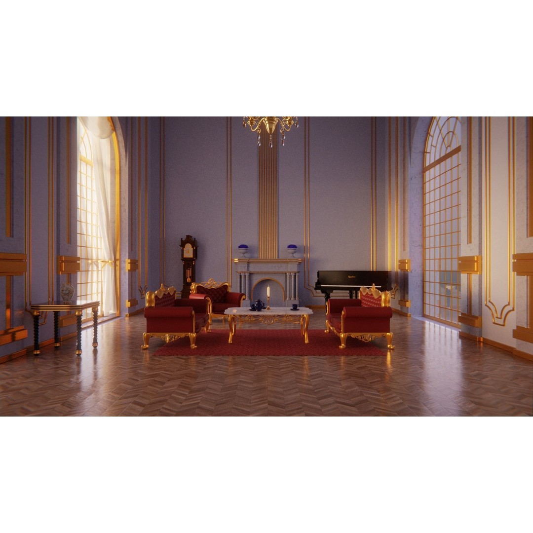 Baroque Living Room 3D Model – Classic Interior Scene, FBX, OBJ, Blender - View 20