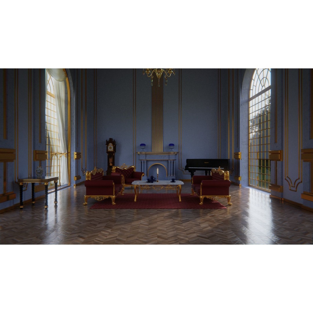 Baroque Living Room 3D Model – Classic Interior Scene, FBX, OBJ, Blender - View 21