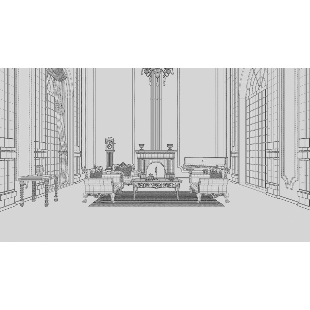 Baroque Living Room 3D Model – Classic Interior Scene, FBX, OBJ, Blender - View 22