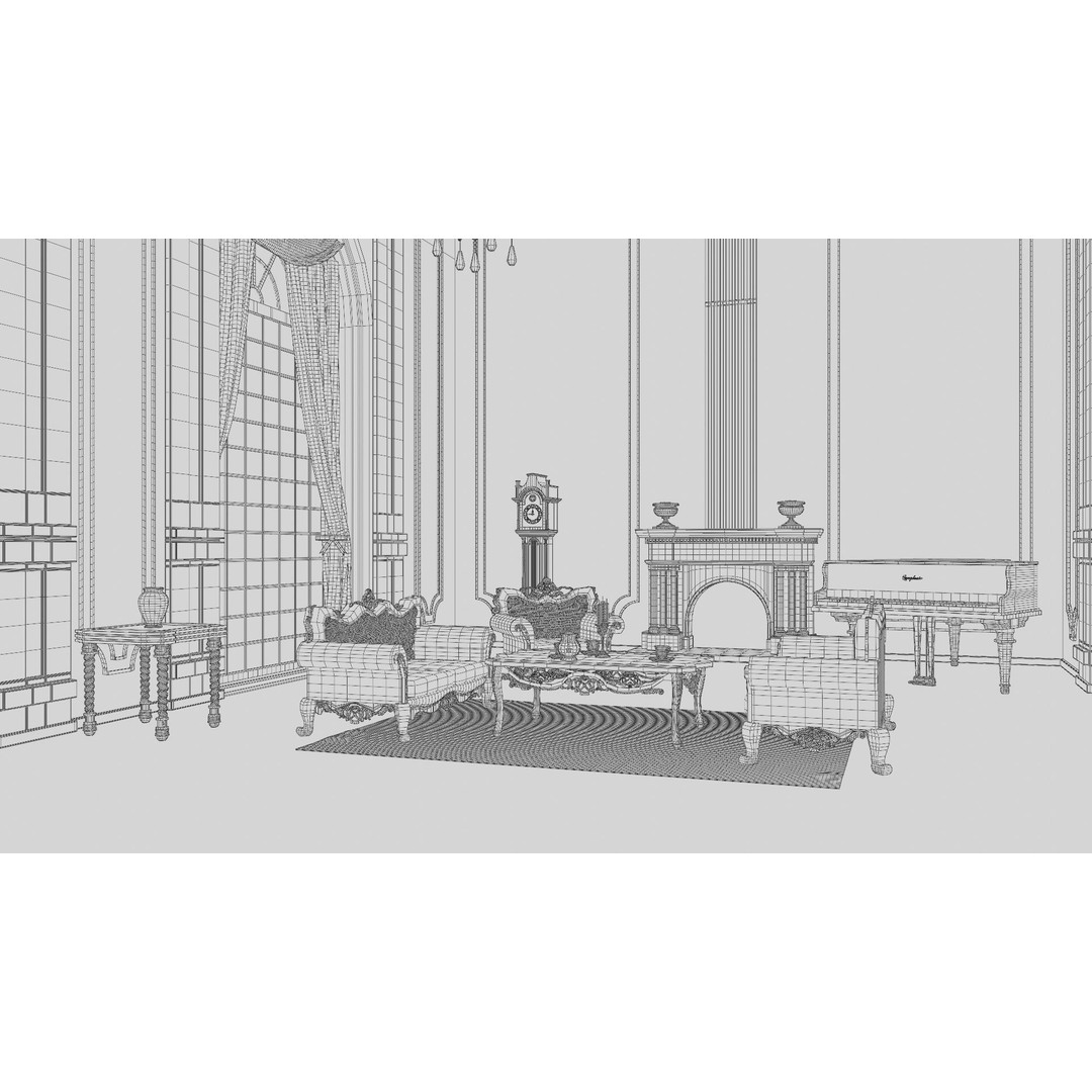 Baroque Living Room 3D Model – Classic Interior Scene, FBX, OBJ, Blender - View 23