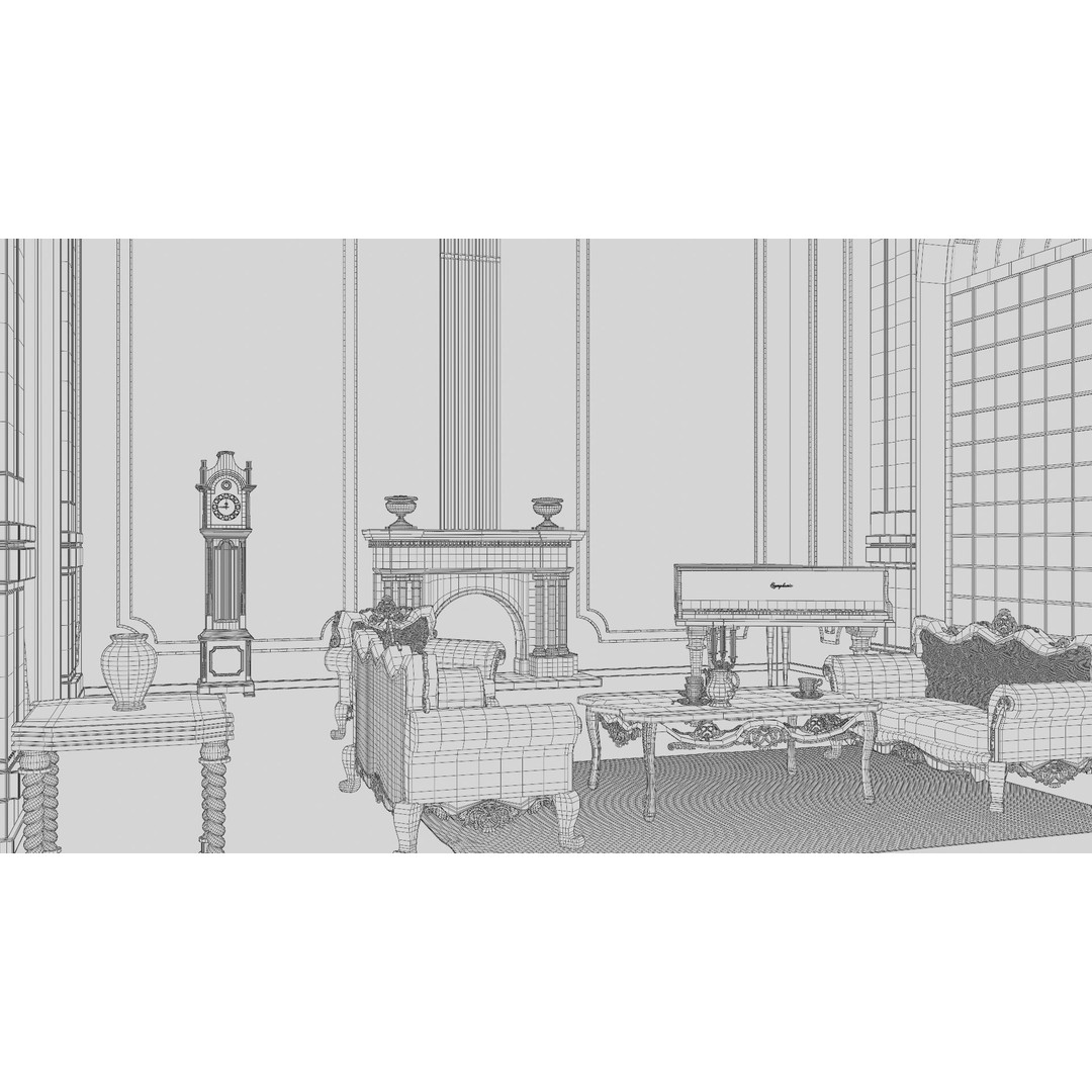 Baroque Living Room 3D Model – Classic Interior Scene, FBX, OBJ, Blender - View 28