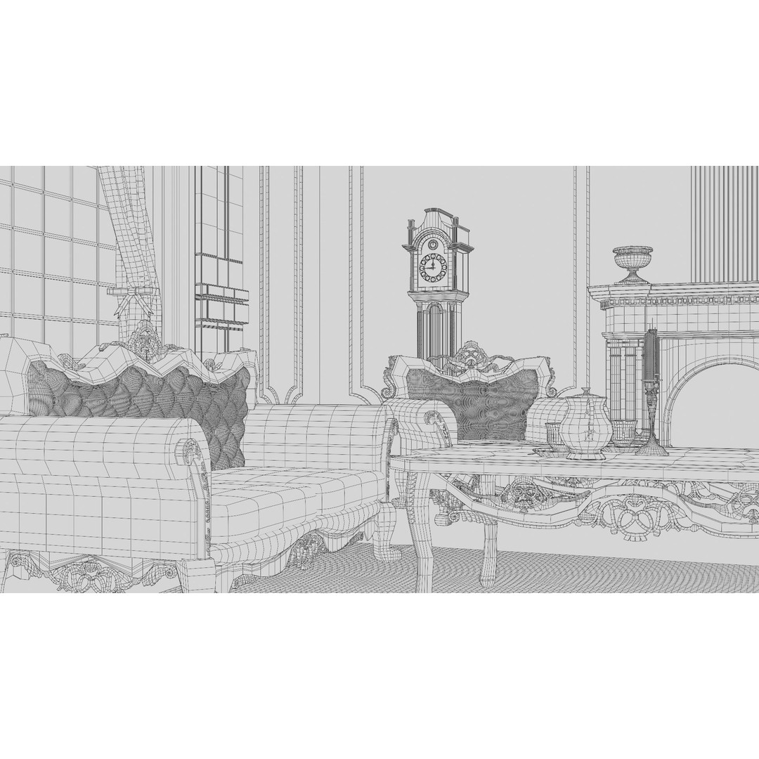 Baroque Living Room 3D Model – Classic Interior Scene, FBX, OBJ, Blender - View 30