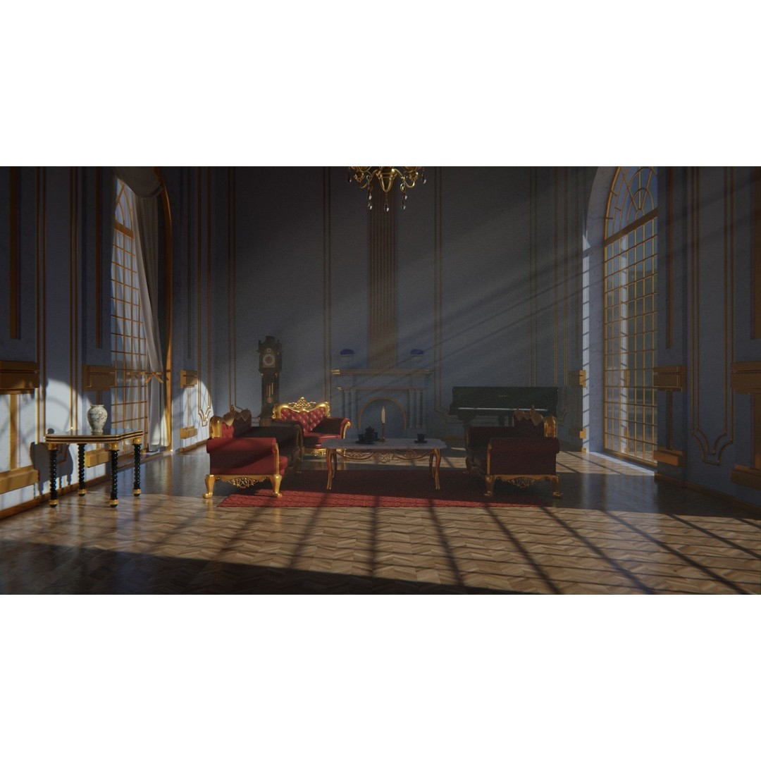 Baroque Living Room 3D Model – Classic Interior Scene, FBX, OBJ, Blender - View 6