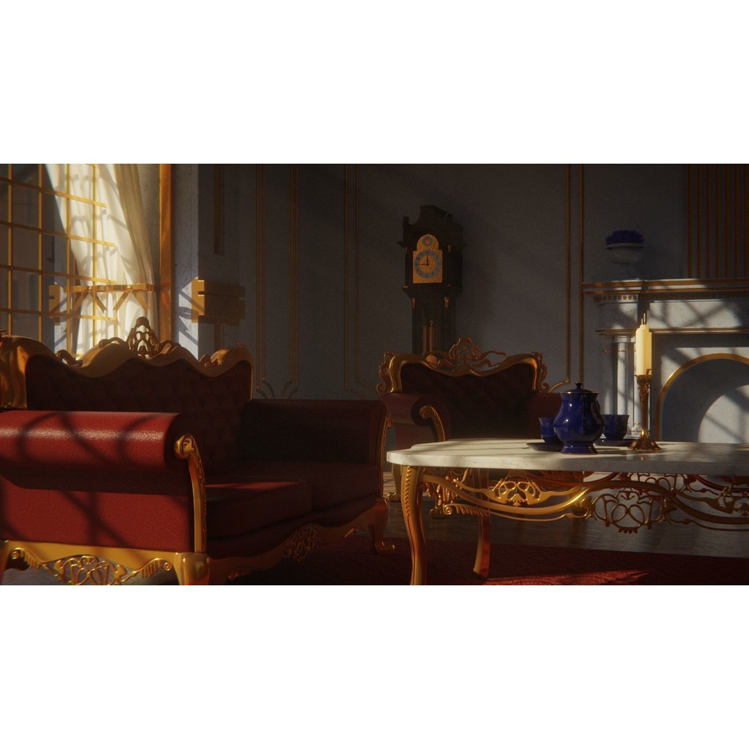 Baroque Living Room 3D Model – Classic Interior Scene, FBX, OBJ, Blender - View 7
