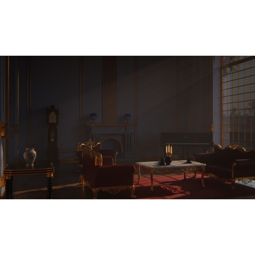 Baroque Living Room 3D Model – Classic Interior Scene, FBX, OBJ, Blender - View 8