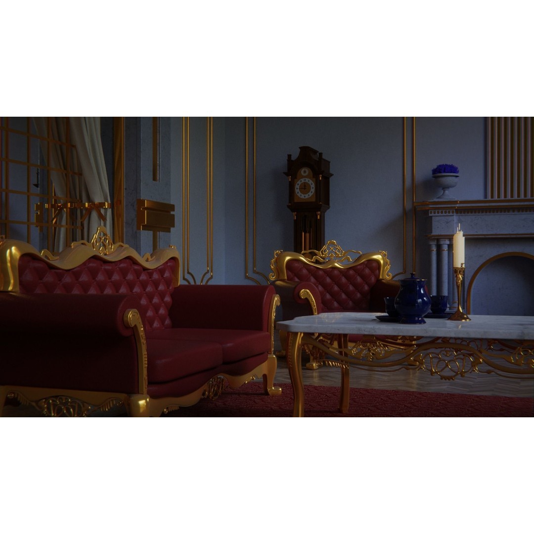Baroque Living Room 3D Model – Classic Interior Scene, FBX, OBJ, Blender - View 9